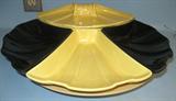 A.C. Davey, California Pottery Yellow & Black 6 Pcs Lazy Susan. Turn Table, 3 Trays and Covered Dish