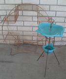 Mid-Century Wire Metal Round PLant Stand. Shown with Mirmar 1957 California Pottery Ashtray Stand and Cigarette Holder.