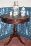 Mahogany Duncan Phyfe Style Drum Table with Leather insert top
