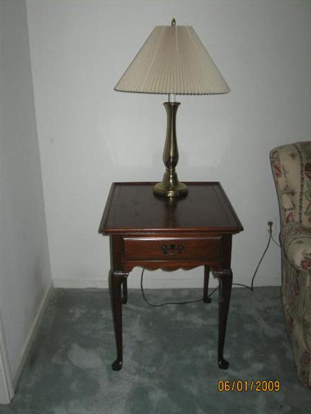One of A Pair Cherry Queen Anne Style End Table with Drawer