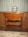 Drop Side Maple Tea Cart show sith Silver Plate Chafin Dish