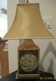 Oriental Style Table Lamp with Gold Shade.