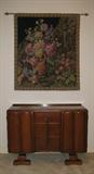 English Sideboard with Serpentine Front show with a baeutiful large (47x54") Corona Tapestry "Cheerful Compositor