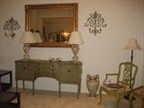 View of Living room with Green Paint Sideboard w/Large Mirror