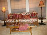 Closer View of Wicker Sofa and Rattan Coffee Table