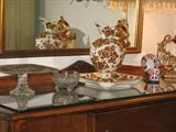 Boch Frere of La Louviere, Belgium 11" Tray and 12" Pitcher And Glassware atop the Dinning Room Buffet