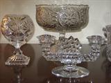 Close-up view of Cut Crystal and American Fostoria Double Arm Candle Stick