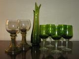 Pair Jumbo German Wine Stems, Green Vase and Peedee Crystal Stemware