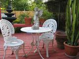 White Metal Patio Table with Two Chairs