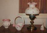 Fenton Hand Painted Art Glass: Including Lamp, Basket, Vase, & Bell