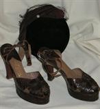 Vintage 1940's Brown Aligator Shoes and Brown Velvet Hat