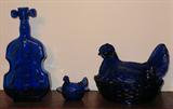 Colbalt Blue Fiddle Vase and Hen on Nest Large & Miniature