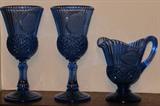 Avon Mount Vernon Cobalt Blue Cream Pitcher & Goblets made for Avon by Fostoria