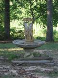 Large Cement Bird Bath with Figural Boy & Girl under Umbrella