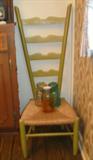 Chartruese Paint Slat Back Rush Seat Slipper Chair