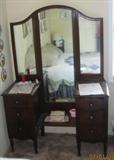 Depression Era Mahogany Drop Center tri-fold Mirror Vanity