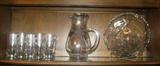 Silver Overlay Beverage ice-lip Pitcher and tumblers. Also Plate and bowl