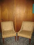 Mid-Century Modern Shuttle Back Brocade Chairs (2)