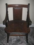 Antique Oak Chair with Winged Griffin carved Arms