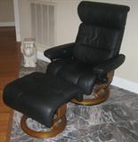Stressless by made in Sweden Black Leather Easy Chair with Ottoman on Bentwood Base