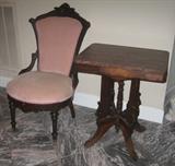 Victorian Renaissance Revival side Chair shown with Marble Top Eastlake Side Table ca.1870