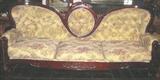 Reproduction Victorian Mahogany Framed Madallion Back Sofa with Cabriole Queen Anne Feet.