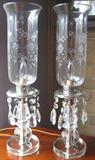 Pair Crystal Lustre with etched globes and crystal prisms