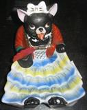 A RARE NODDER JAPAN ASHTRAY! The cat's head nods while she fans herself.