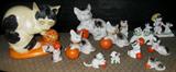 Japan vintage Black & White Calico Cat Figurines with Red Ball in every size and shape