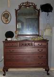Antique Mahogany Dresser with Claw-Ball-Feet and Mirror
