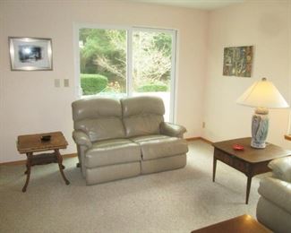 Family Room Right: Leather Recliners, Lamp, Oak Table, 