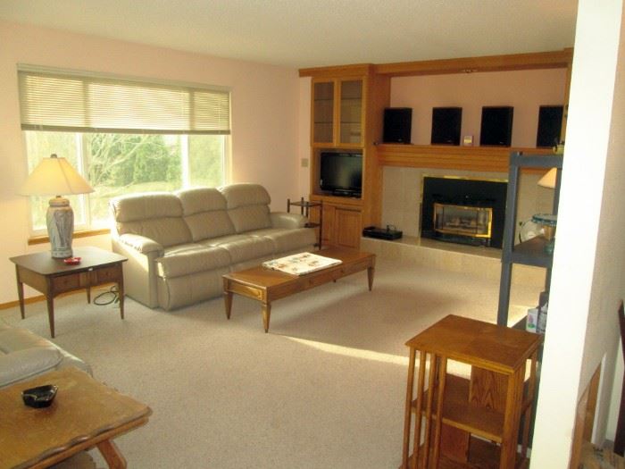 Family Room Right:  Leather Couch (Bed), Coffee Table, Turning Book Table, Advent Speakers,  Neat Lamp
