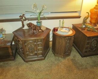 Living Room:  Vintage Coffee and End tables, Treasure Craft Matador and Bull Figures, Pair Occupied Japan figures, 