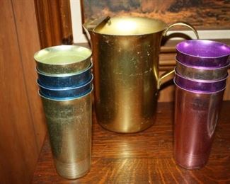 Vintage metal Pitcher and Glasses