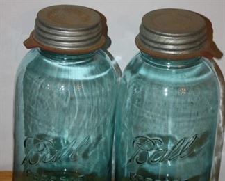 Pair of Half Gallon Blue Mason Jars