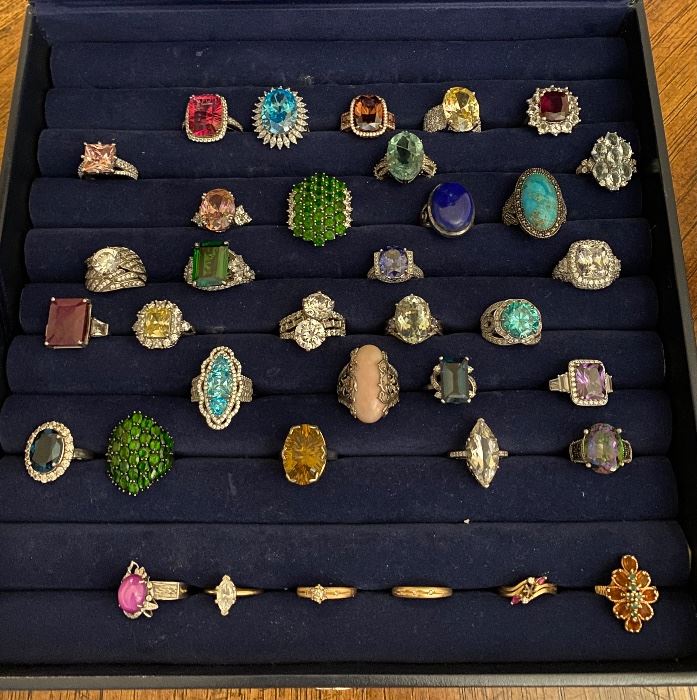 Great selection of sterling silver and gold (bottom row) rings  in different sizes