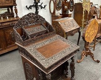 Burmese Hand Carved 1870-1920 Flip Up Desk Absolutely Stunning!