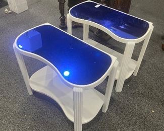Art Deco Blue Glass Matching Side Tables