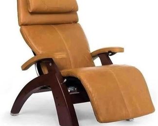 Perfect Chair Human Touch PC-600 Omni Motion Silhouette Series 2 Power Recline Chestnut Wood Base Zero-Gravity Recliner - Sycamore Premium Leather With accessory table