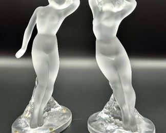 Pair of Lalique Frosted Nude Danseur Figurines. Gorgeous examples of beautiful Lalique crystal! 
Gorgeous statement pieces each measuring 9" h 
