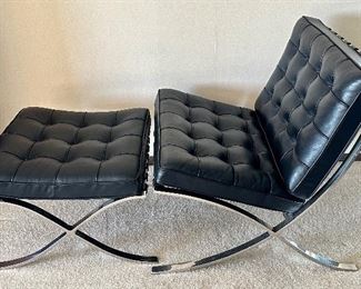 Knoll Barcelona Chair and Ottoman. Awesome set in very good condition with light wear. 

Manufactured in 2000. 

Measures about 29.5" x 31" d x 30.25" h 