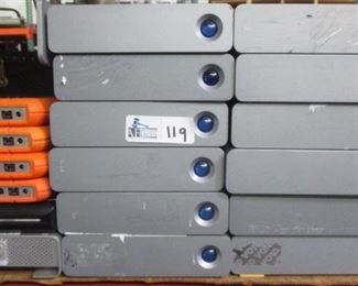 LOT OF 18 HARD DRIVES INCLUDING LACIE, G TECH NO PS