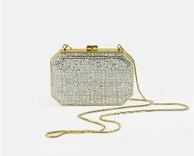 JUDITH LIEBER Gold Metal Jeweled Clutch Crossbody Bag