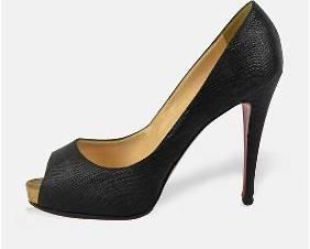 CHRISTIAN LOUBOUTIN Charcoal Coated Canvas Peep Toe Pumps Size 40.5