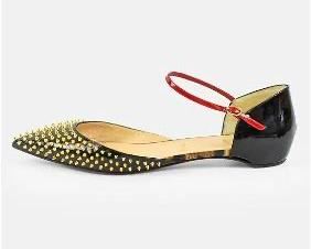 CHRISTIAN LOUBOUTIN Black Red Gold Baila Spike Patent Leather Flats Size 41
