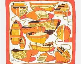 HERMES Orange Silk Thalassa Boat Square Scarf