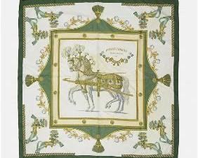 HERMES Green Harnais Francais Premier Empire Hugo Grygkar Silk Scarf