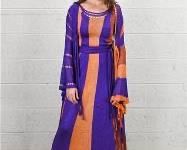 VINTAGE Purple and Orange Knit Dress and Shaw 