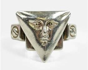 SERGIO BUSTAMANTE Sterling Silver Abstract Face The Man Ring 