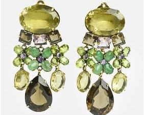 IRADJ MOINI Vintage Gemstone Drop Dangle Clip Earrings